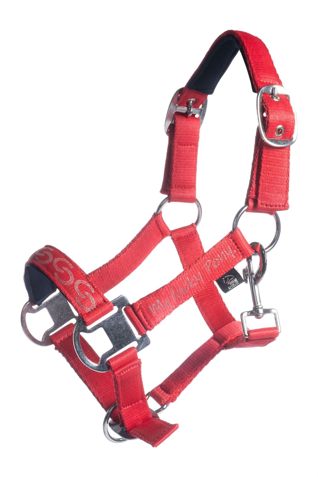 Cabezada cuadra con ramal HKM Sports Equipment Aymee color rojo herraduras TALLA PONY - Imagen 5
